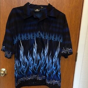 Men’s Blue Flame Button-Up Shirt - M